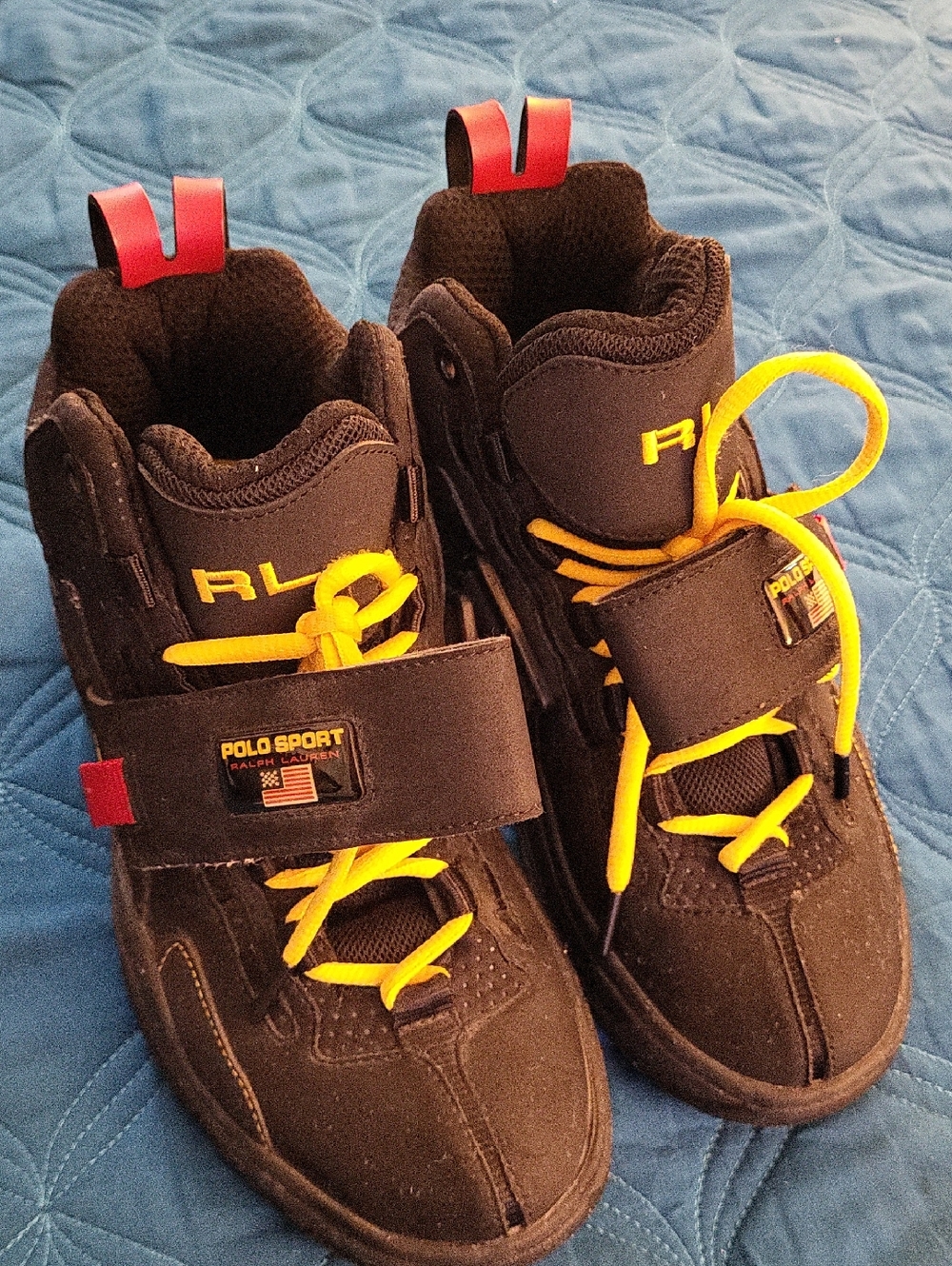 Polo Sport Youths 7 Unisex Black High-Top Sneakers with Yellow Laces